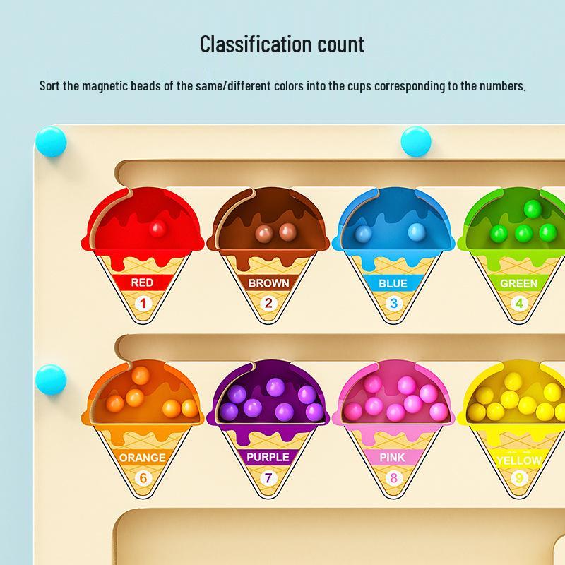 Wooden Dinosaur Ice Cream Maze Puzzle - Magnetic, Logical Thinking & Pencil Grip Early Learning Toy