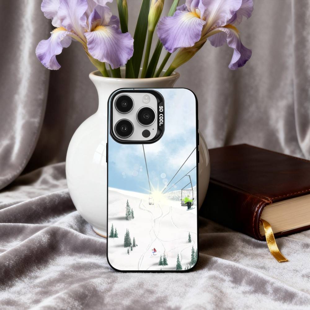 S-Schneeberg S-Skifahren Ski Handyhülle Für iPhone17,16,15,14,13,12,11 Plus,Pro Max Schwarz Candy Silber Beschichtet Hülle