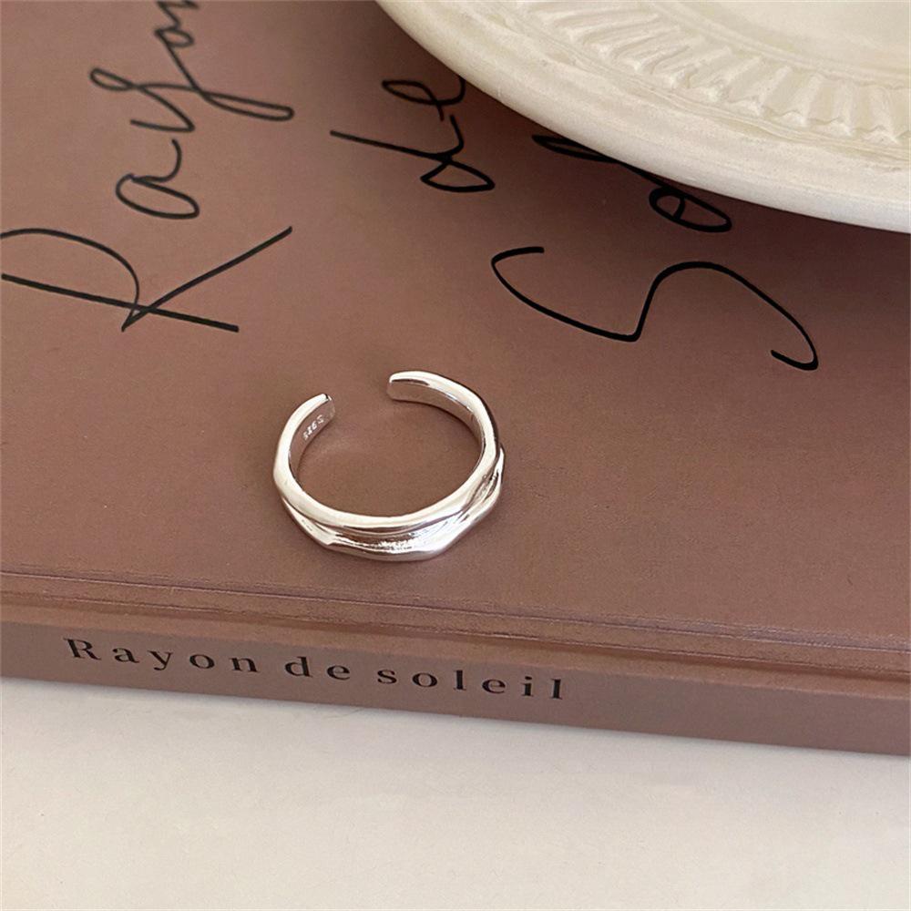 925 Sterling Silver Retro Brushed Open Finger Ring - Women's High-End Niche Light Luxury, Trendy and Non-Fading.