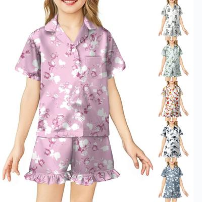 Kinder Hauskleidung Pyjama Set Kurzarm Oberteil Shorts Zweiteiliges Set Oberbekleidung Spiel Strickjacke Kleidung