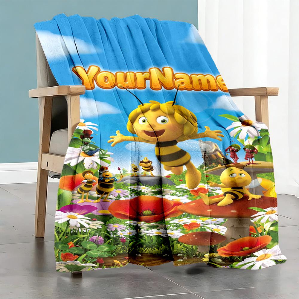 Biene Maja Customize Your Name Blanket Lightweight Personalized Blanket Ultra-Soft Suitable for Living Room Bedding Home Decor Bed
