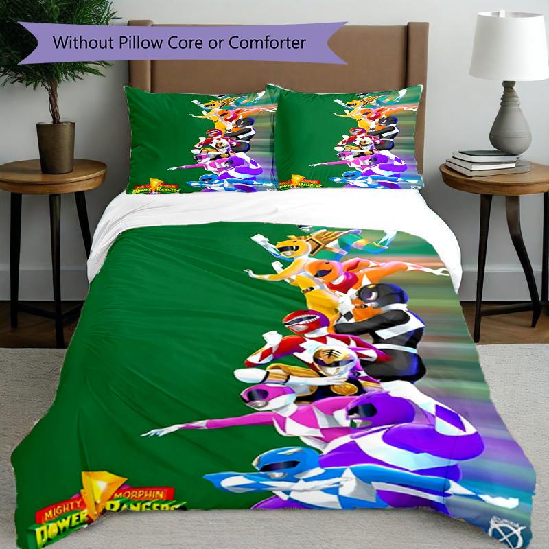Set copripiumino 3 pezzi (1*Copripiumino + 2*Federe, Senza Nucleo),Set Biancheria da Letto con Stampa Mighty Morphin Power Rangers, Decorazione Camera da Letto, Stagione Unica, Compleanno