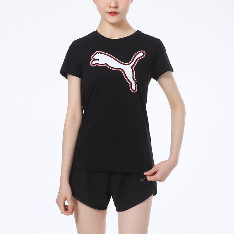 Puma Casual Sports Round Neck Loose Short Sleeve T-Shirt With Print Women Tops Black 845871-01