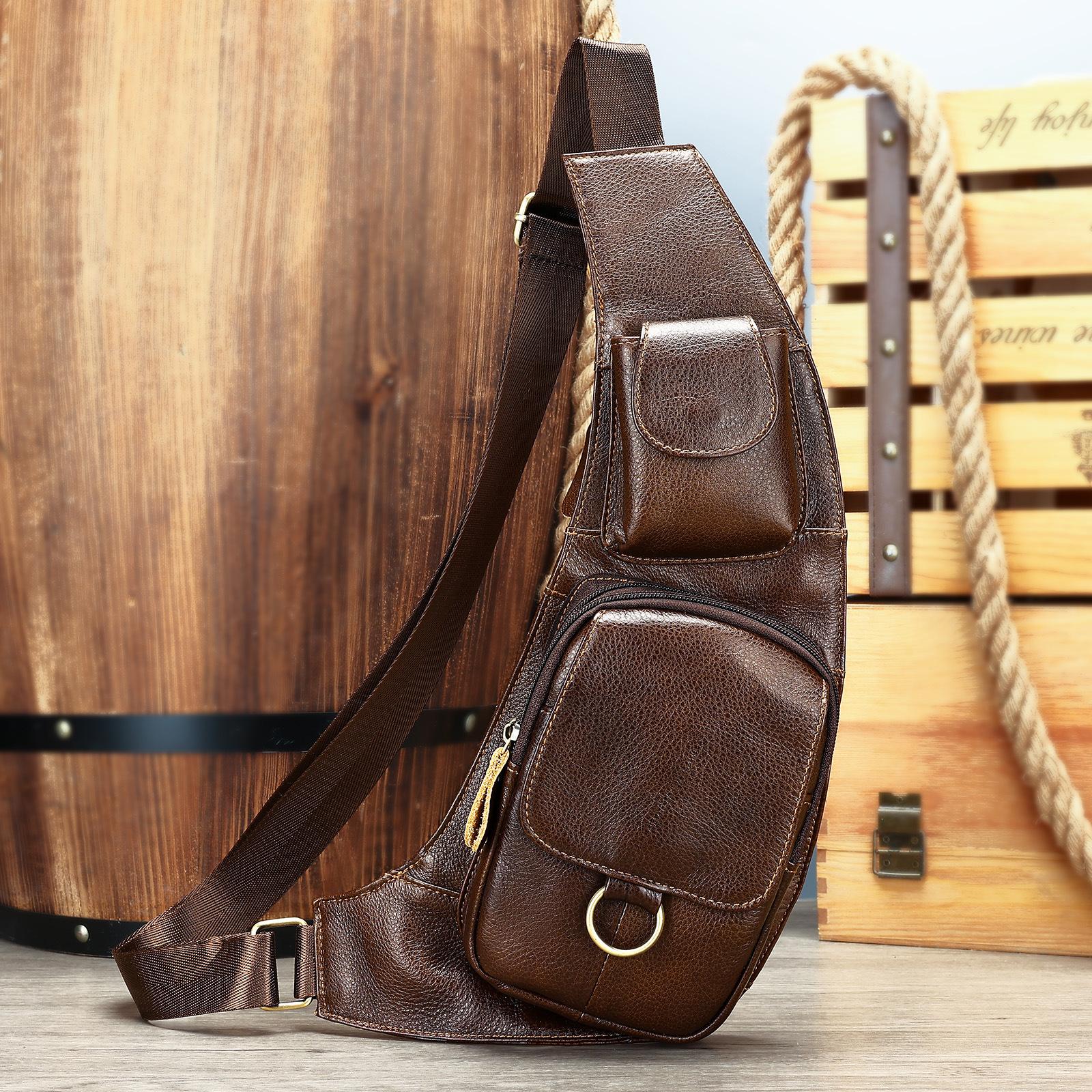 

Винтажная нагрудная сумка из натуральной кожи для мужчин, повседневная мужская сумка через плечо на одно плечо с верхним слоем из коровьей кожи, полумесяц, нагрудная сумка кофейный