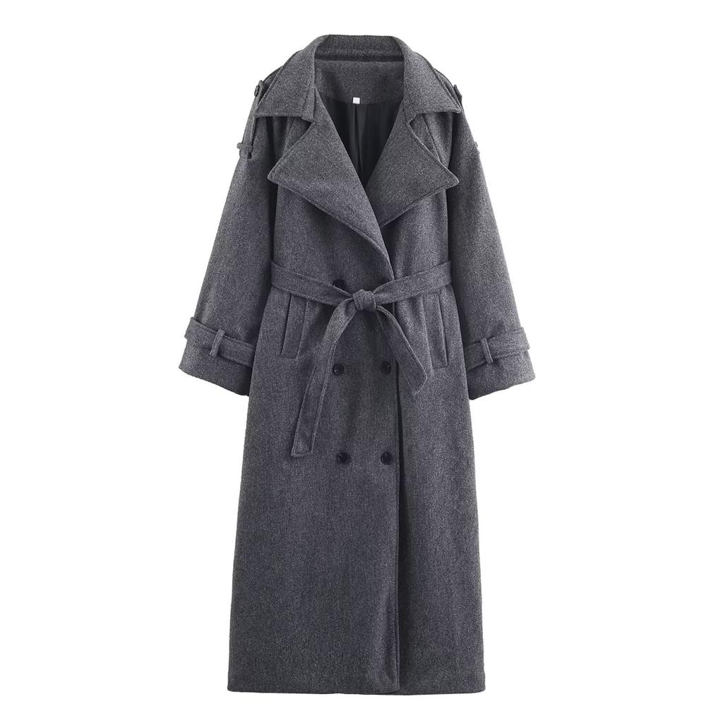 European and American French style, women's clothing, fashionable and versatile trend five-color explosive woolen extended coat