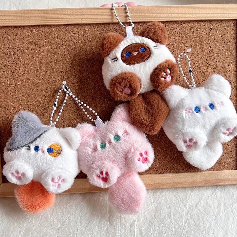 1-4pcs Cute Plush Small Cat Doll Keychain for Couple Soft Cotton Stuffed Animal Keyring Backpack Pendant Decoration Student Gift