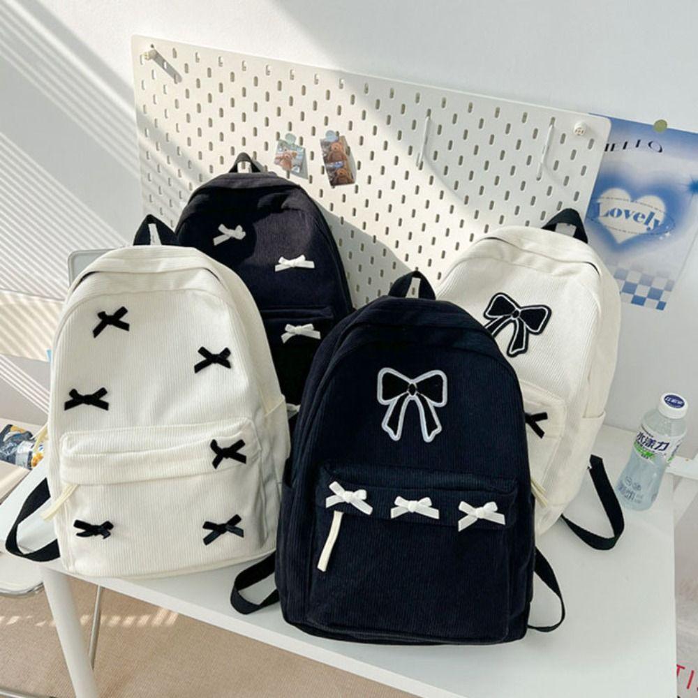 

Большая вместимость школьной сумки для школьников, вельветовый рюкзак с бантом, модный рюкзак с бантом для девочек