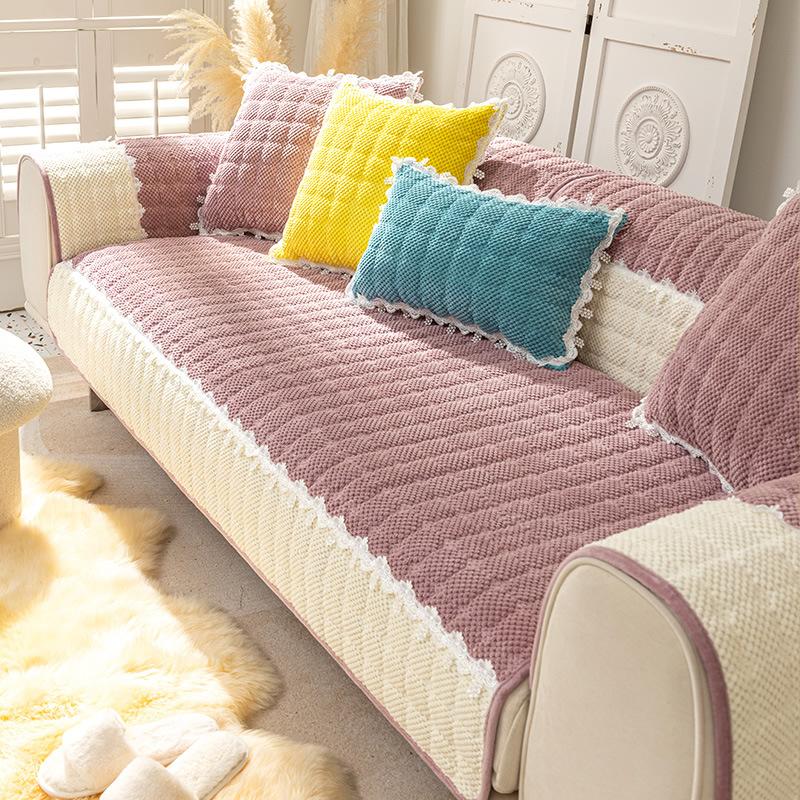 Sofa Cushion Plush Luxury Wind Four Seasons General Simple Modern Non-slip Houndstooth Mat Autumn and Winter Cushion Cover.