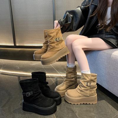 Thick-soled Heightening Pant Boots Women's Martin Boots 2025 Autumn New Western Cowboy Boots Retro Short Boots Stacking Boots