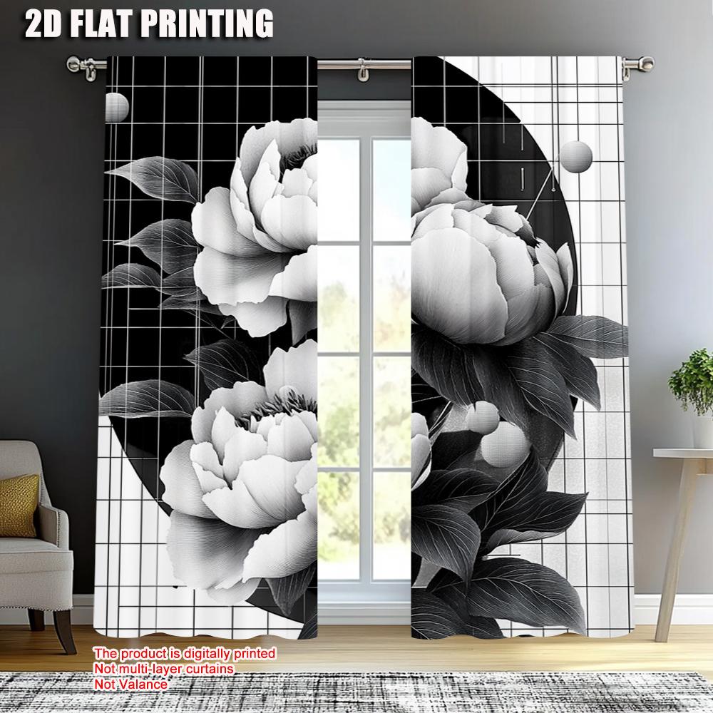 2pc    Party Window Curtains Peony Blossoms Polyester  Without Electricity Festive Backdrops Applies to Holiday Home Decor & Gifts