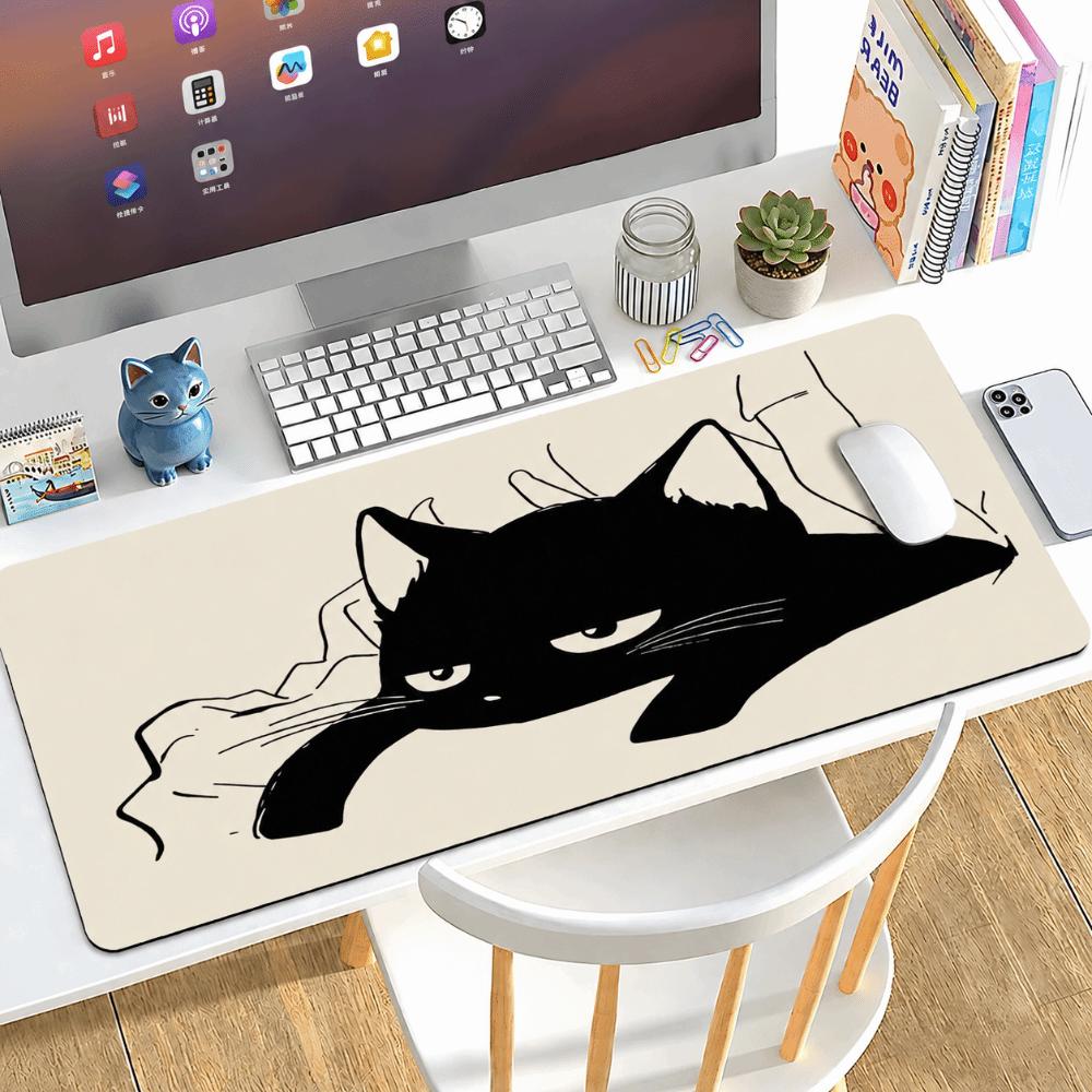 Rubber Black Cat Mouse Pad Extra Large Desk Pad Cute Computer Desk Mat  for Office and Home