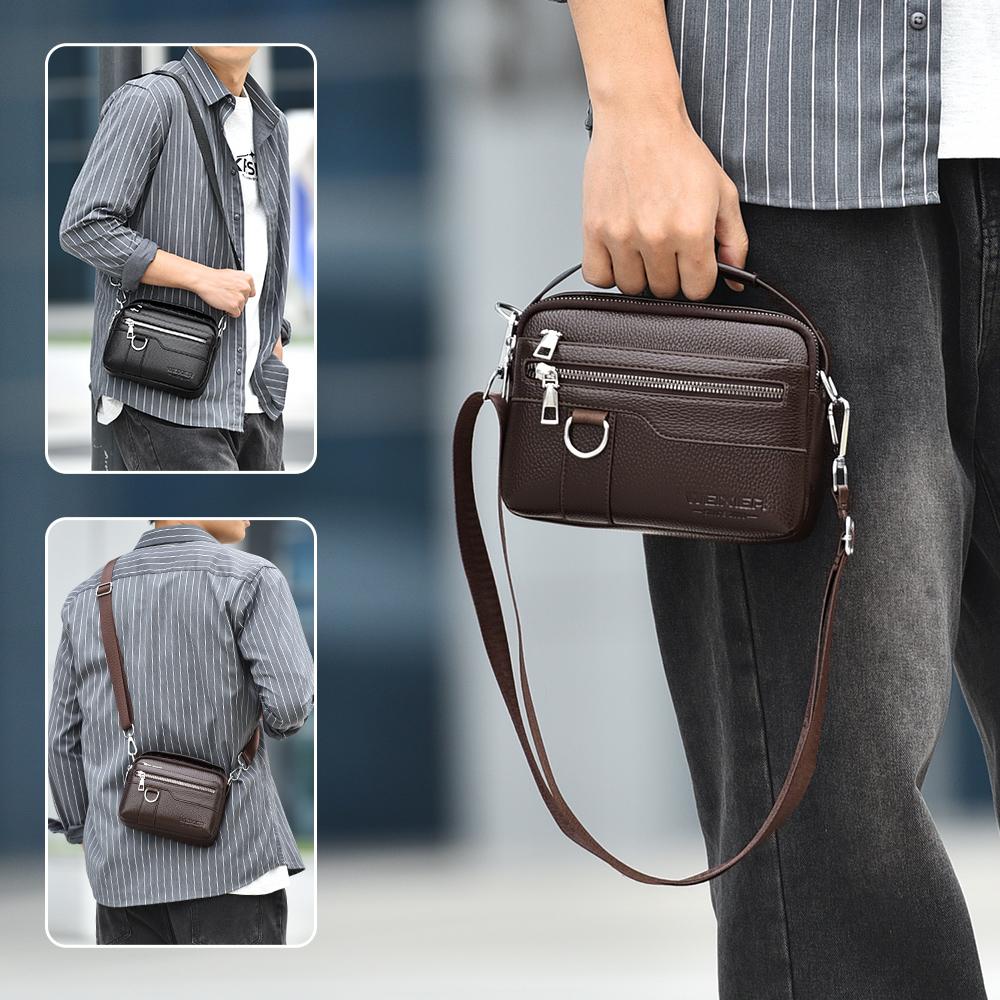 WEIXIER Men's Leather Messenger Bag Waterproof Crossbody Shoulder Bag Briefcase Satchel Travel Work Bag