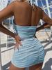 Thai Lace-Up Halter Backless Pleated Bodycon Dress for Women