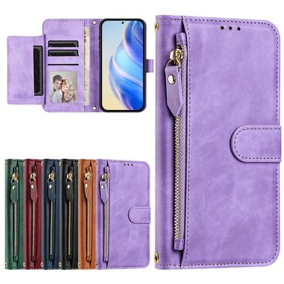 Flip Case für ZTE Blade V40S V50 V60 Vita Design Nubia Focus Calf Axon 60 Lite 4G 5G Leder Brieftasche Hülle Kartenfach Tasche Reißverschluss Gehäuse