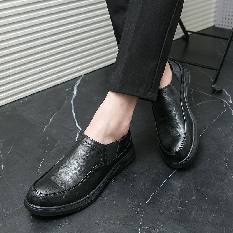 

Dress foot cover men s British style business casual round head leather shoes low-top one-pedal lazy hairstylist trendy shoes 44 чёрный