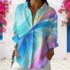 Women Plus Size Collared Long Sleeve Colorful Swirl Print Button Front Shirt