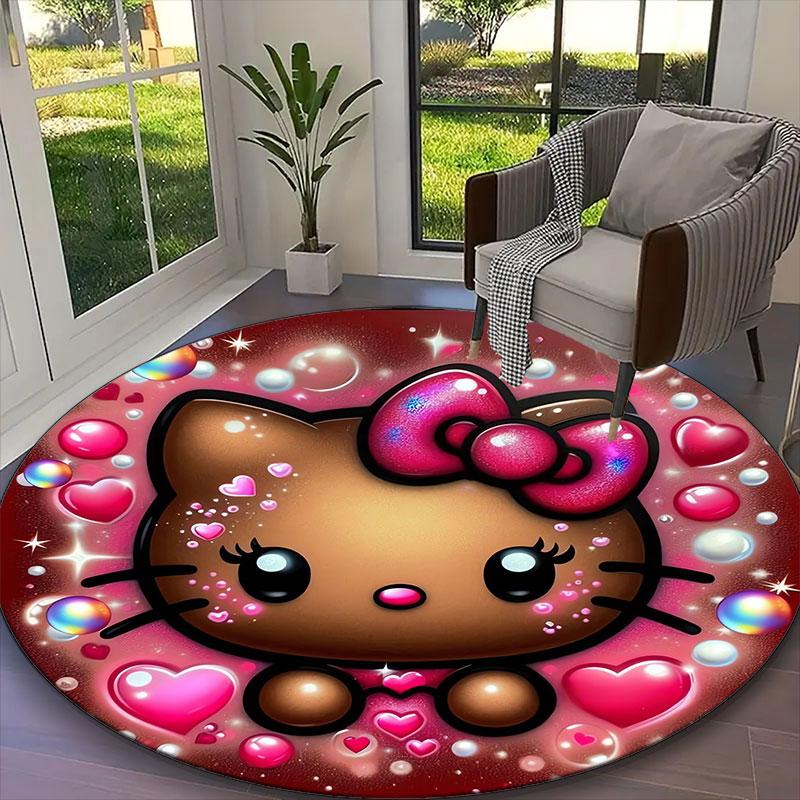 1pc Hello Kitty Rug, Comfortable Printed Home Round Carpet, Cozy Office Chair Rug
