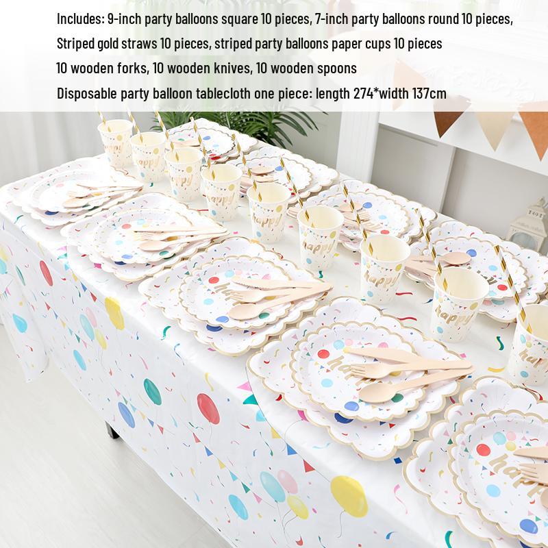Kids' Party Disposable Tableware: Birthday Tablecloth, Cake Plates, and Dessert Table Decor
