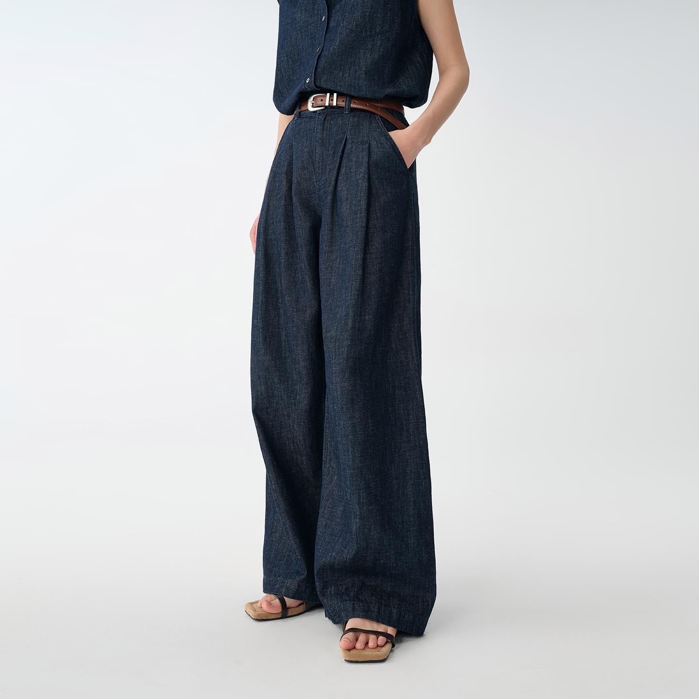 

Women s Linen Denim Wide-Leg Pants - Spring 26, Cotton Blend, Casual Loose Fit, Long Length Extra Large