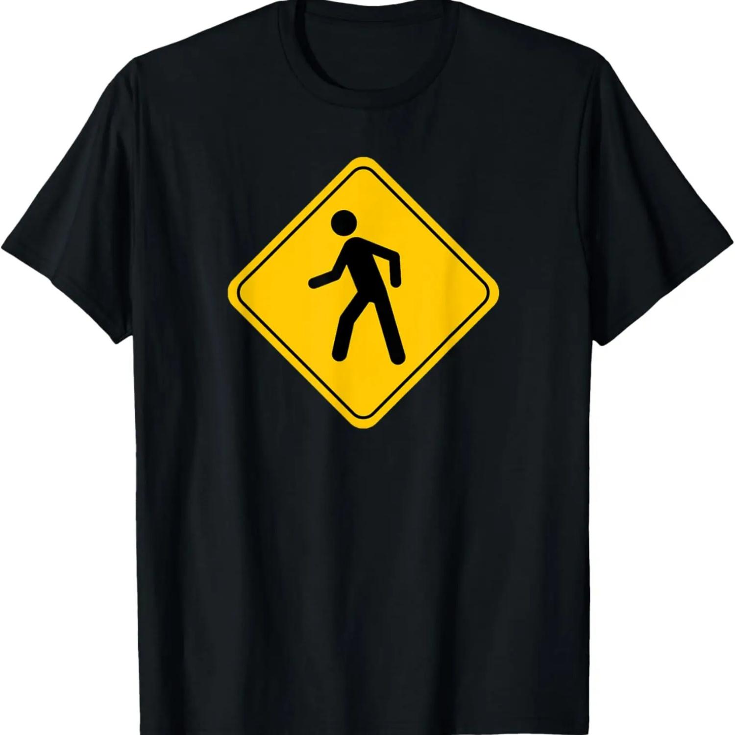 Man Guy Crossing Road Sign Classic Minimalist Graphic T-Shirt S