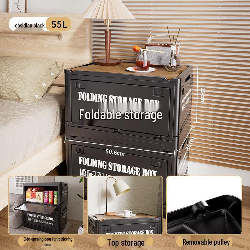 

ZhongEn 55L Folding Storage Box with Wooden Lid & Multi-Access Doors