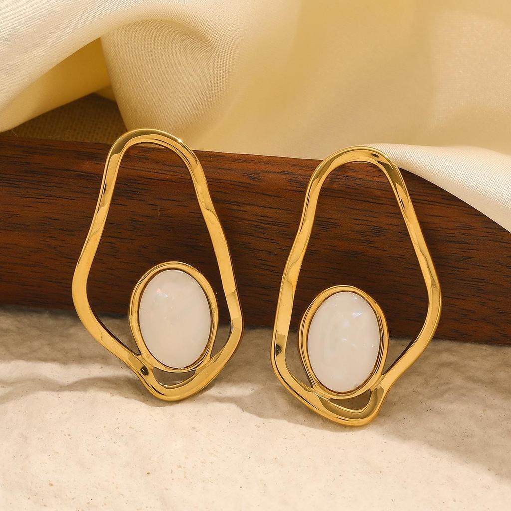 European-American Irregular Hollow Double Color Stainless Steel Luxury Stud Earrings