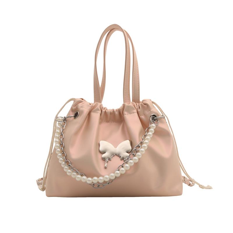 Women'S Bag Fashion Pearl Bucket Bag Texture Pu Handbag Simple Versatile Shoulder Bag