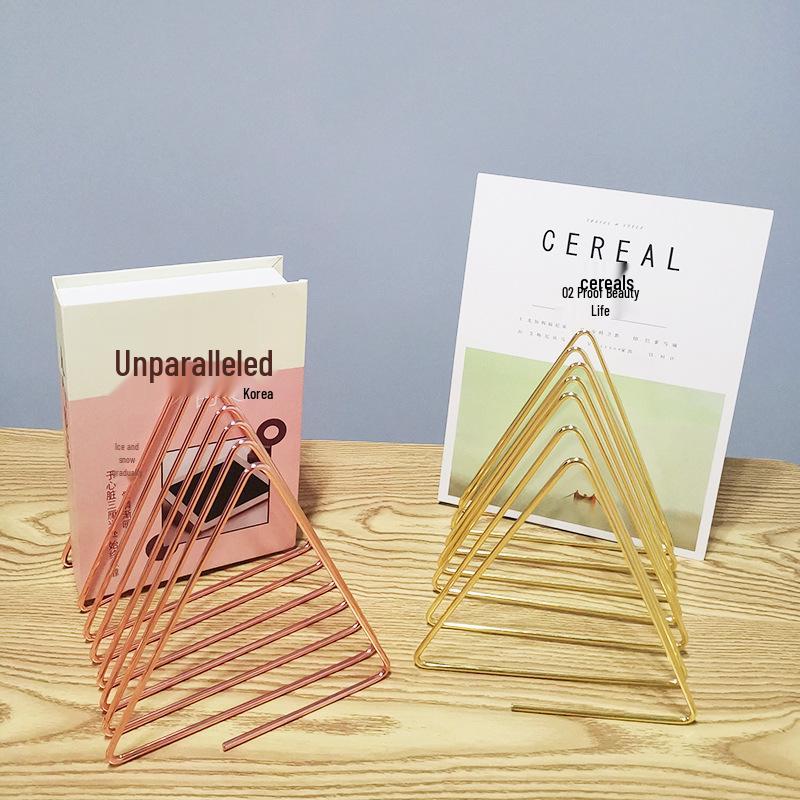 Nordic Style Iron Triangle Bookshelf Stand - Creative Desk Organizer for Books and Magazines