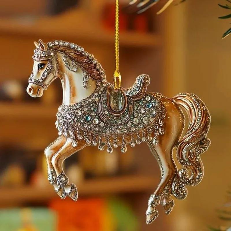 Christmas Tree Horse Ornaments Xmas Metallic Rhinestones Horse Christmas Hanging Horse Ornaments Gifts Home Decoration