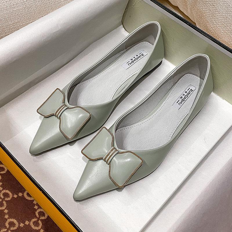 Fashion elegant bow-knot ballets shoes female office work loafers women flats 2025 pointed toe soft bottom spring single shoes woman