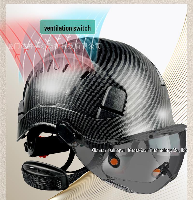 SAFEBUILDER Carbon Fiber Safety Helmet with Double-Layer Goggles for Construction Protection
