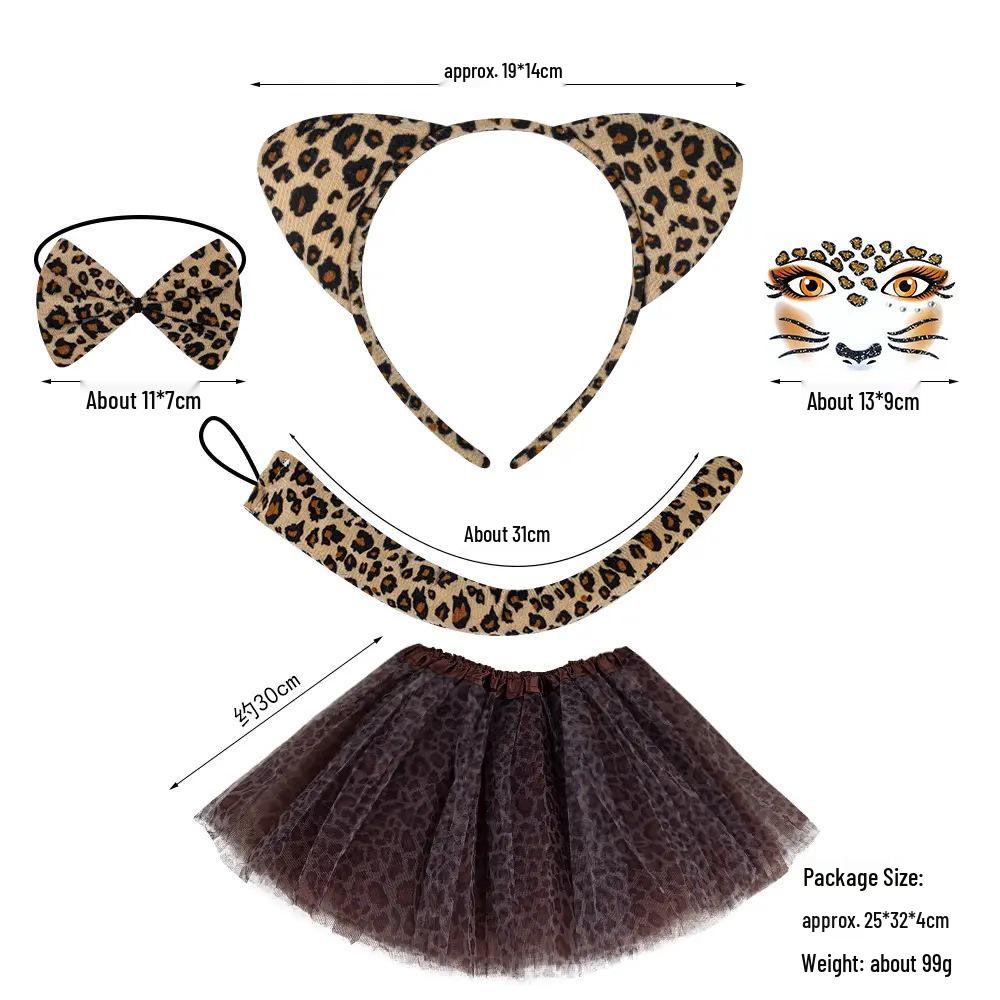Set Maschera di Halloween per Bambini con Fascia Testa Testa di Leopardo e Orecchie da Gatto con Adesivi per il Viso
