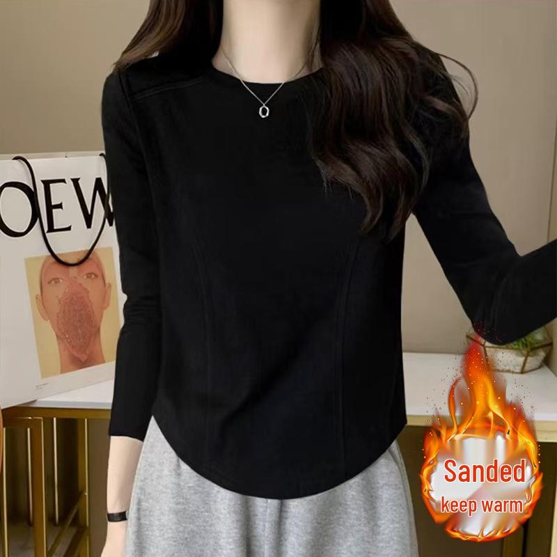 

Женский облегающий топ с длинным рукавом из матового хлопка - Осенне-зимняя повседневная базовая рубашка с прямыми плечами XL