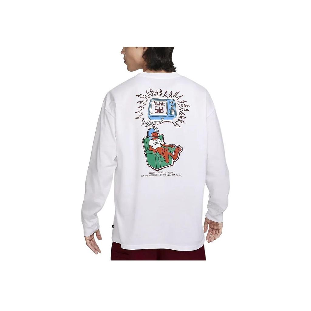 Nike Sb Printed Pattern Crew Neck Casual Long Sleeve T-Shirt Men T-Shirts White FQ3714-100