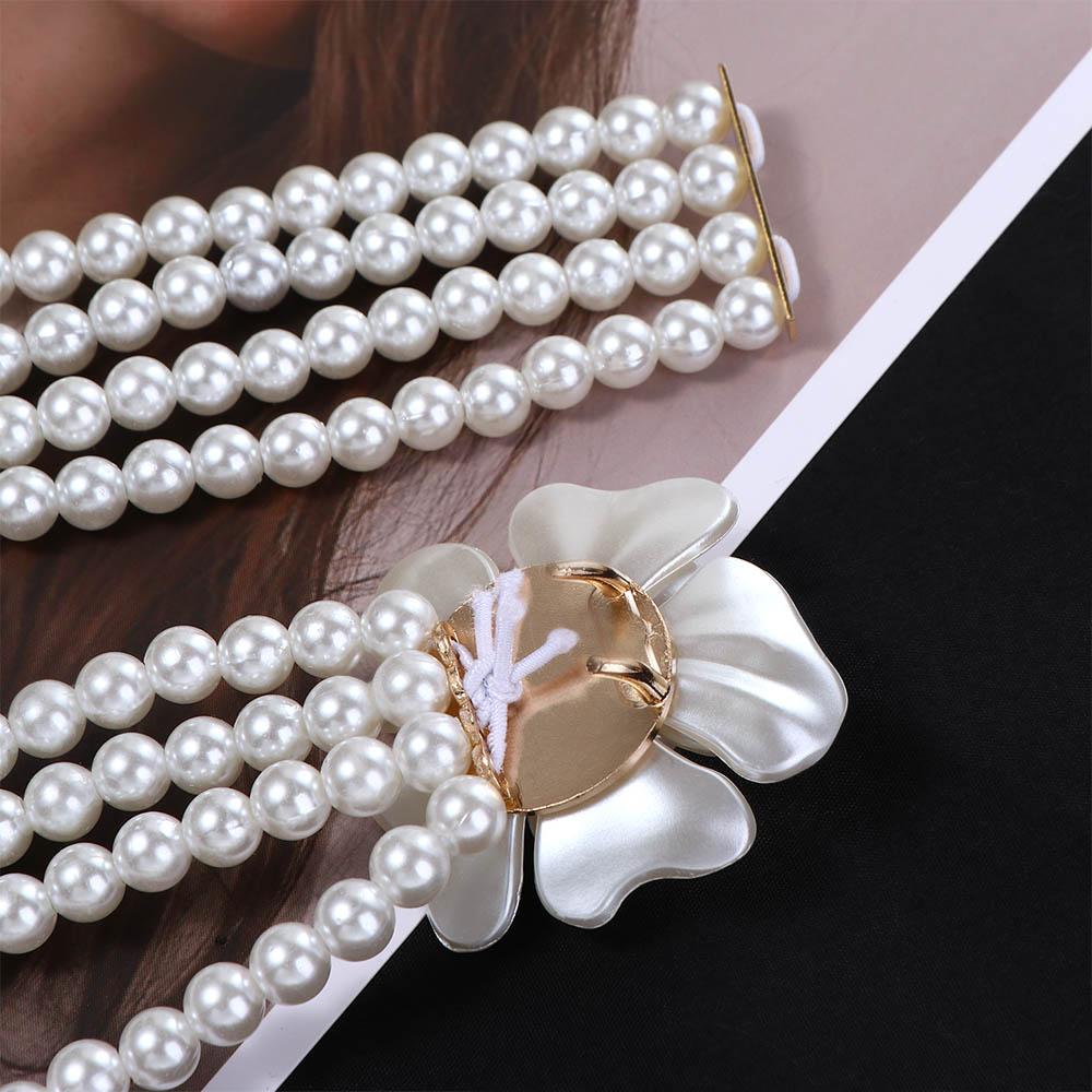Long Flower Metal Buckle Elastic For Girls Women Waistband Dress Decoration Korean Belt Faux Pearl