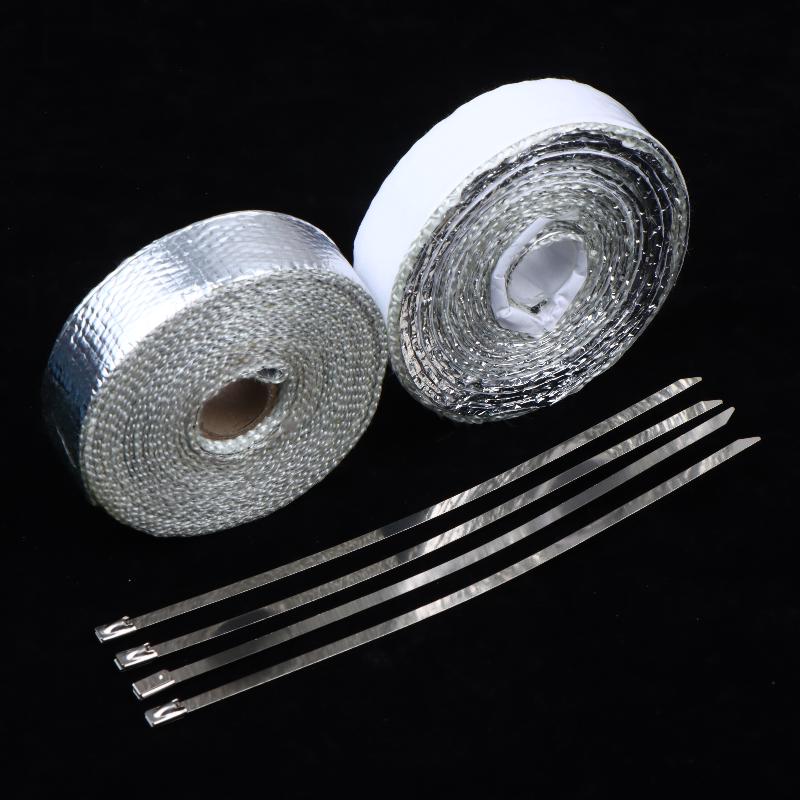Nastro Termico per Silenziatore di Motocicletta Fascia di Scarico Heat Wrap Scudo Termico Isolamento Con Fascette in Acciaio Inossidabile 5M Foglio di Alluminio