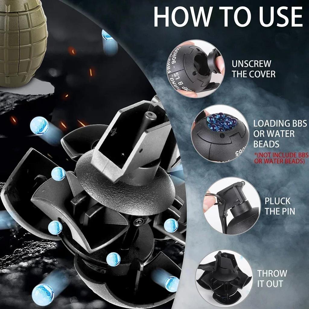 Nylon Grenade Toy Explosion Grenade Toy, Airsoft Grenade Model, Anti-Fall, Refillable, Gel Ball, Confetti, Flour