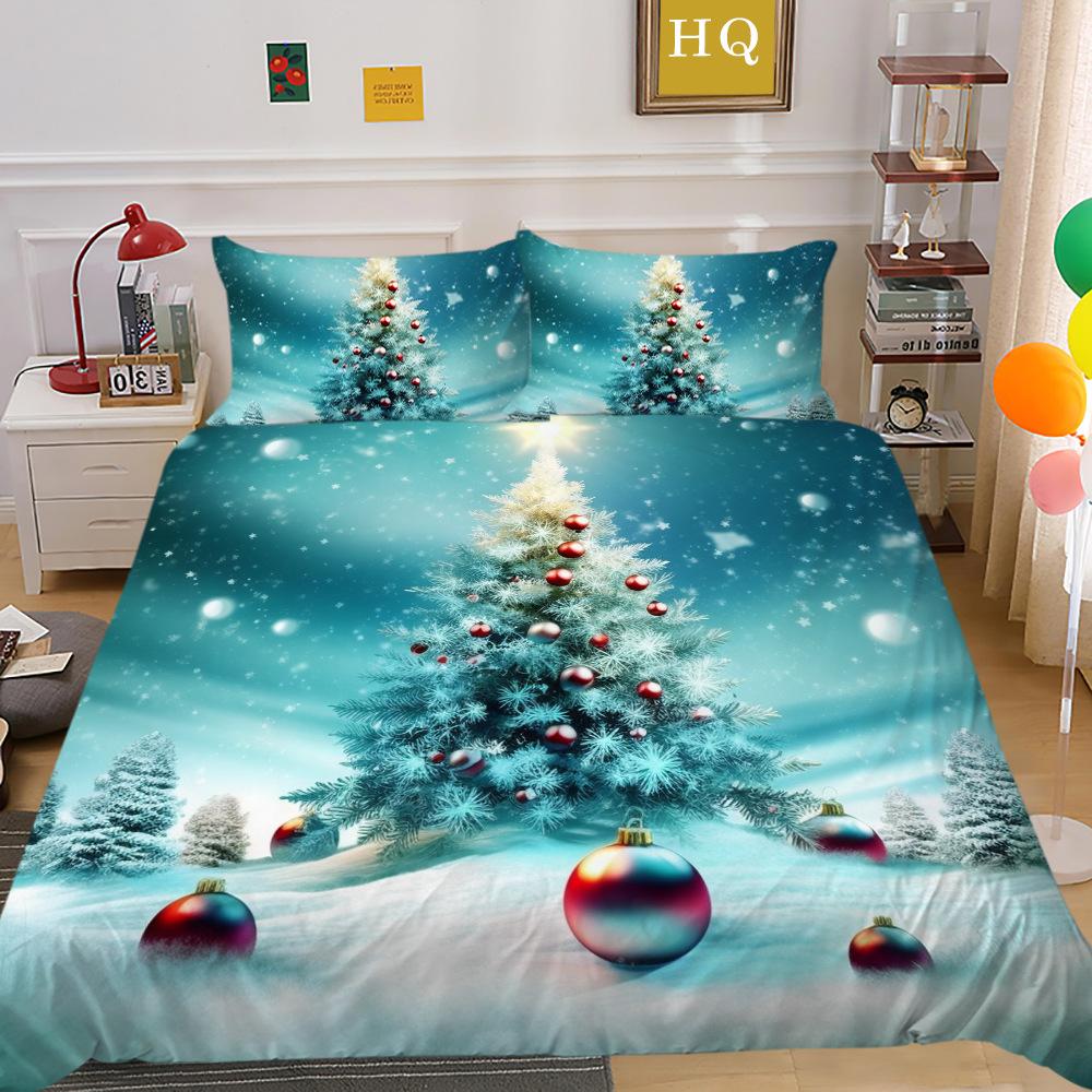 Christmas Digital Printing 3D Printing Polyester Pillowcase Quilt Cover Two or Three-piece Set Is Available