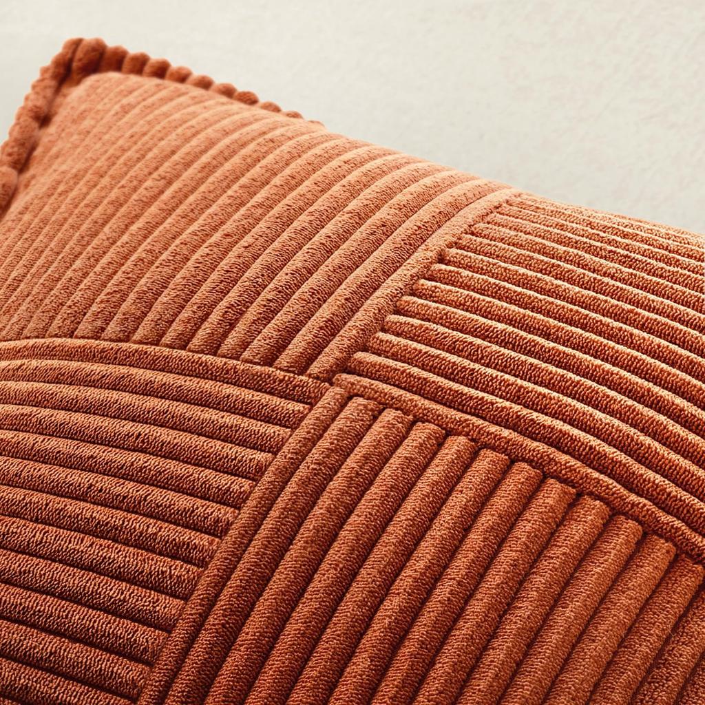 Herbst Rost Dekorative Kissenhülle für Sofa Bett Akzentkissenhülle Breitseitig Gestreift Patchwork Weiche Cord Kissenbezüge
