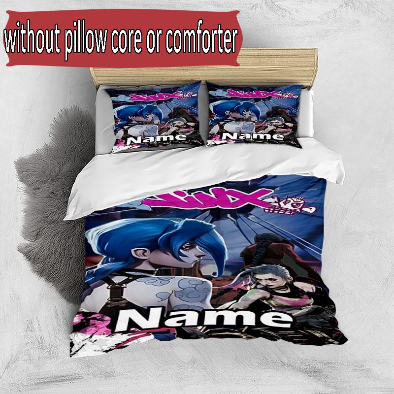 3pcs Duvet Cover Set (1*Duvet Cover + 2*Pillowcase, Without Core), Custom Name Jinx Pattern Bedding Set, Home Bedroom Decor Gift
