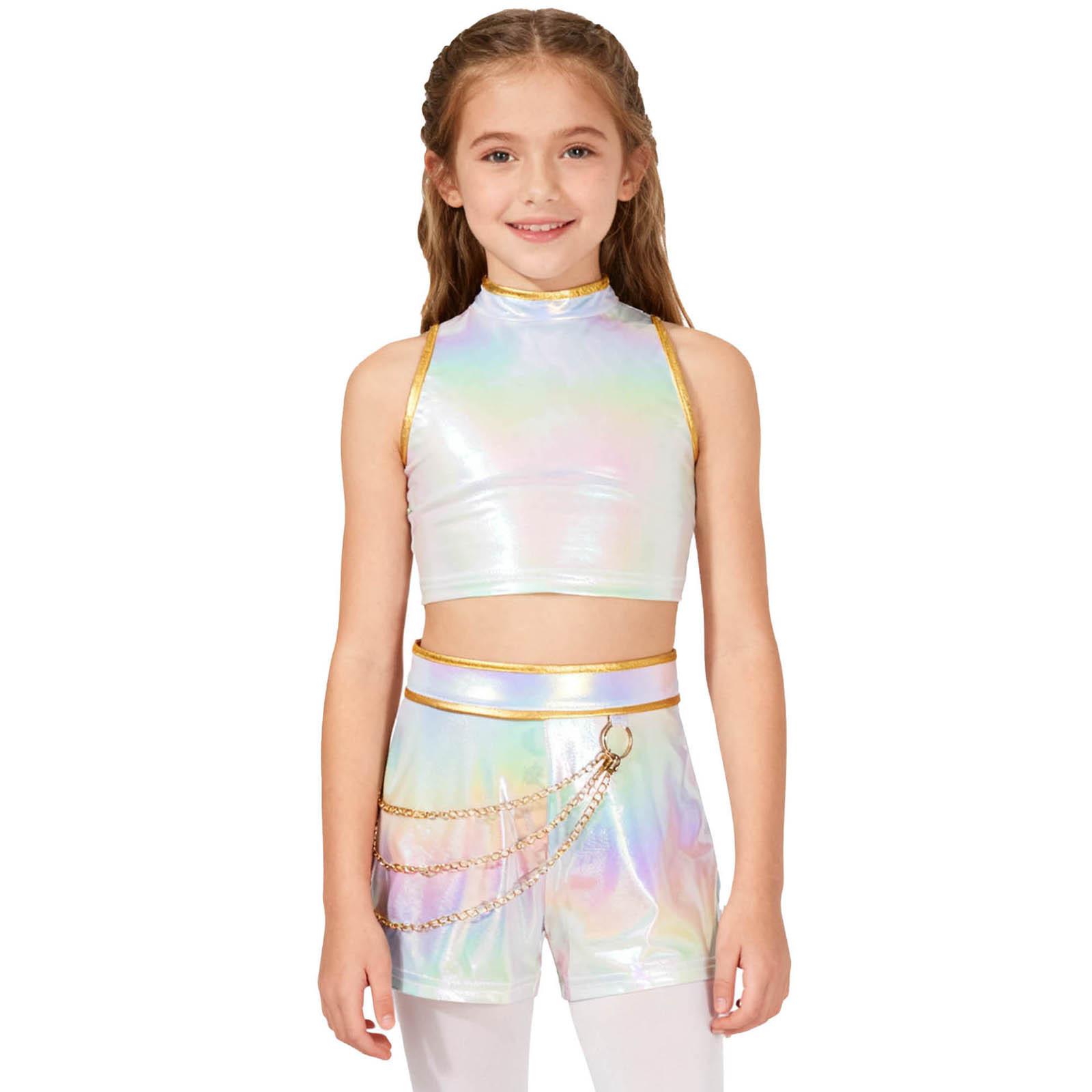 

Костюм Охотника-Певца Металлический Блеск Майка Без Рукавов и Поясная Цепь Шорты для Хэллоуина Косплея Концерта Популярные Наряды 7-8 Years белый