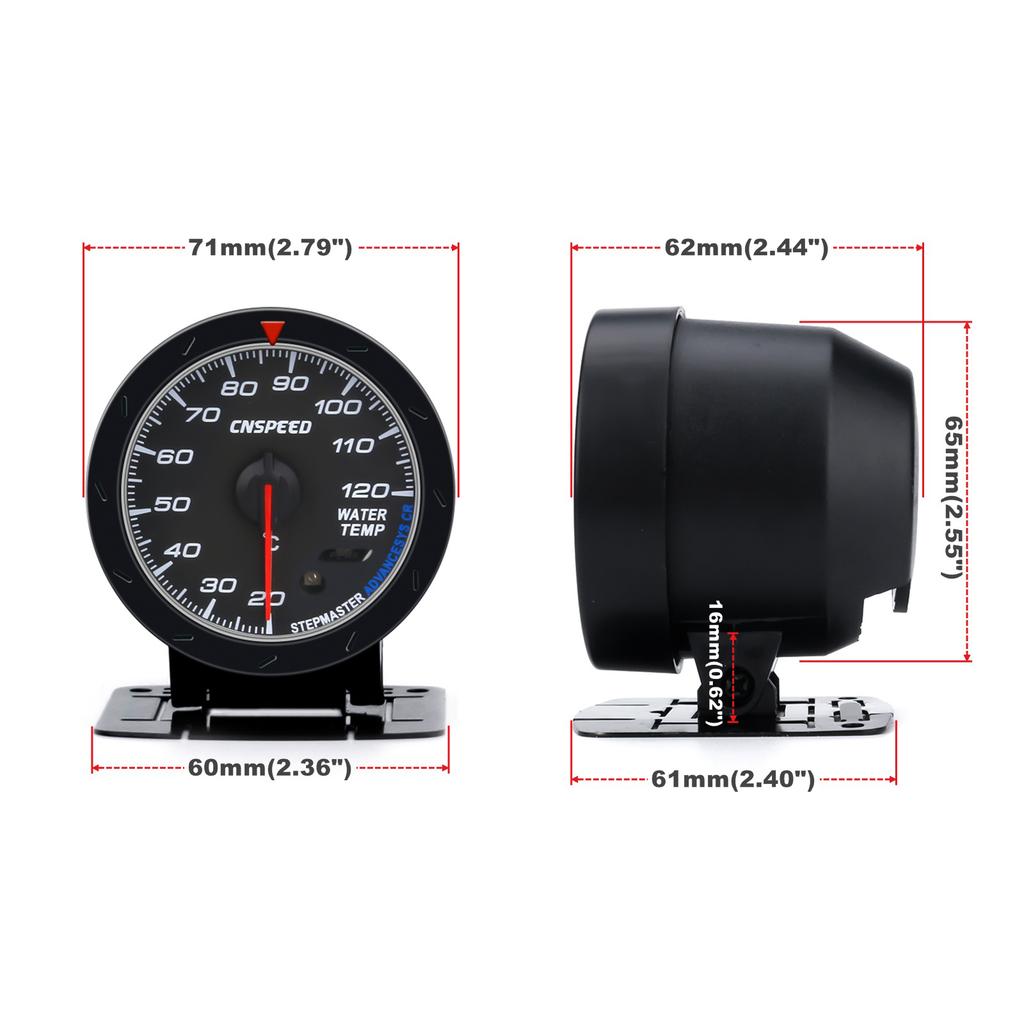 CNSPEED 60mm Water Temperature Gauge 20-120 Celsius with 1 / 8NPT Water Temperature Seal Pipe Sensor Adapter New