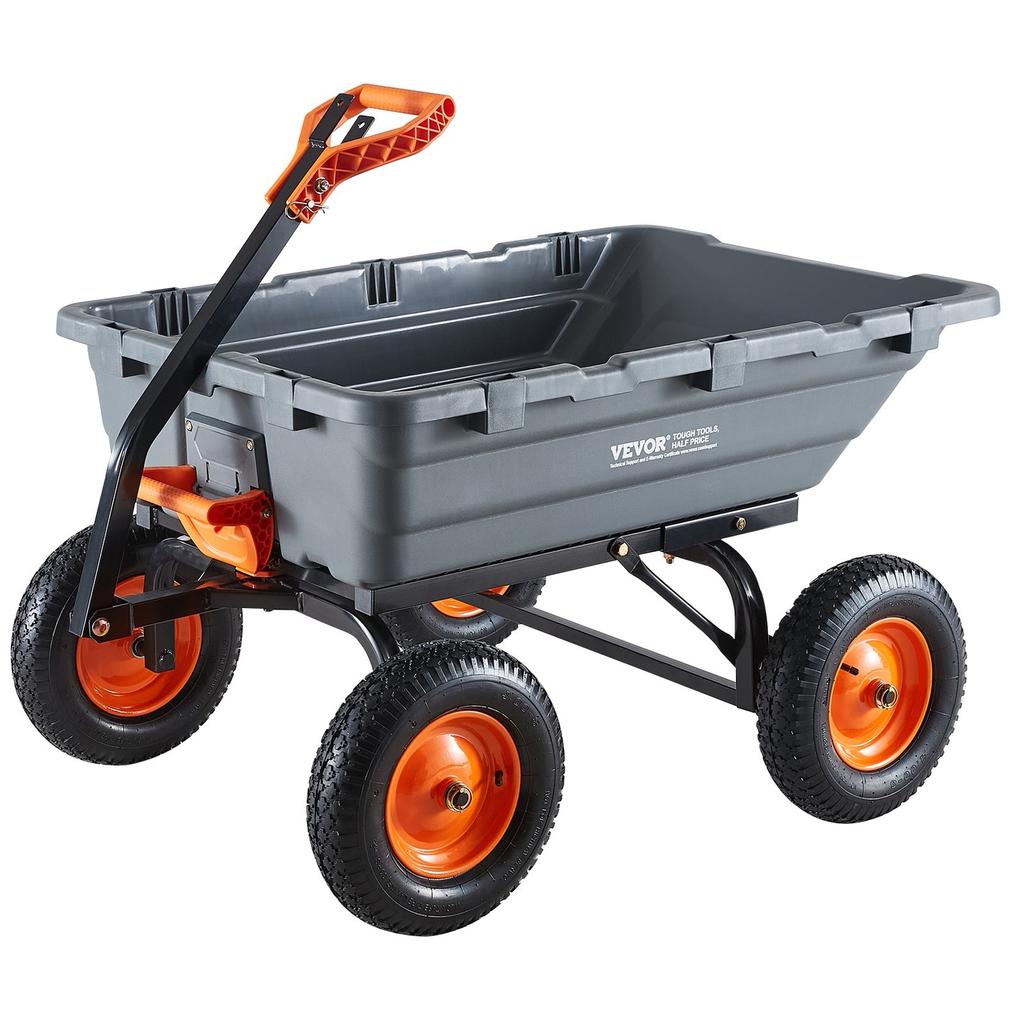 Garden Dump Cart, 680kg Poly Dump Cart, Garden Carts Dumps Wagon with 90° Quick-Dumps Mechanism, Adjustable Handle, 270° Flexible Rotating Bearings,