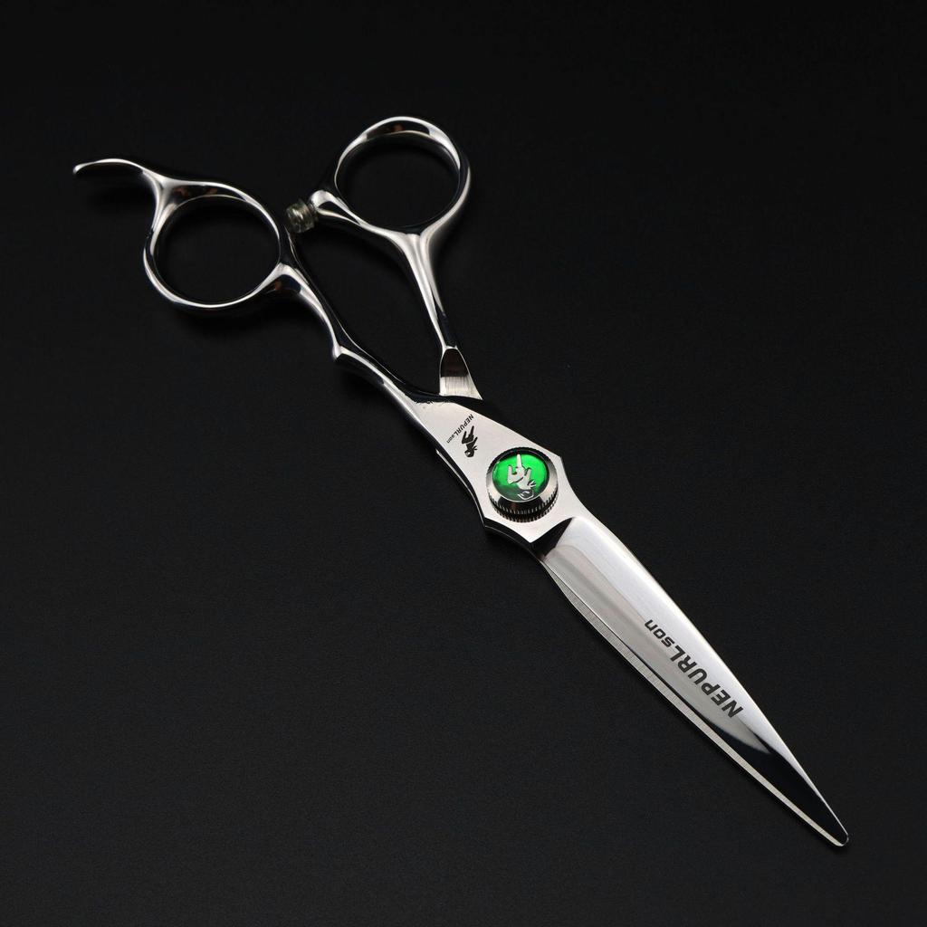 6.0-Inch Serrated Green Gem Hairdressing Scissors - Straight Shears with Antler Fishbone Design