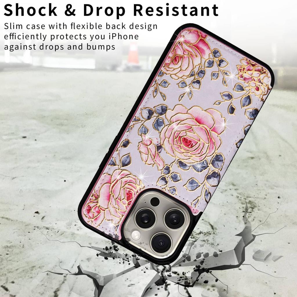 Wallet Case for iPhone 15/14/13/12/11 Pro Max with Card Holders, PU Leather Cover Kickstand RFID Blocking Double Magnetic Clasp
