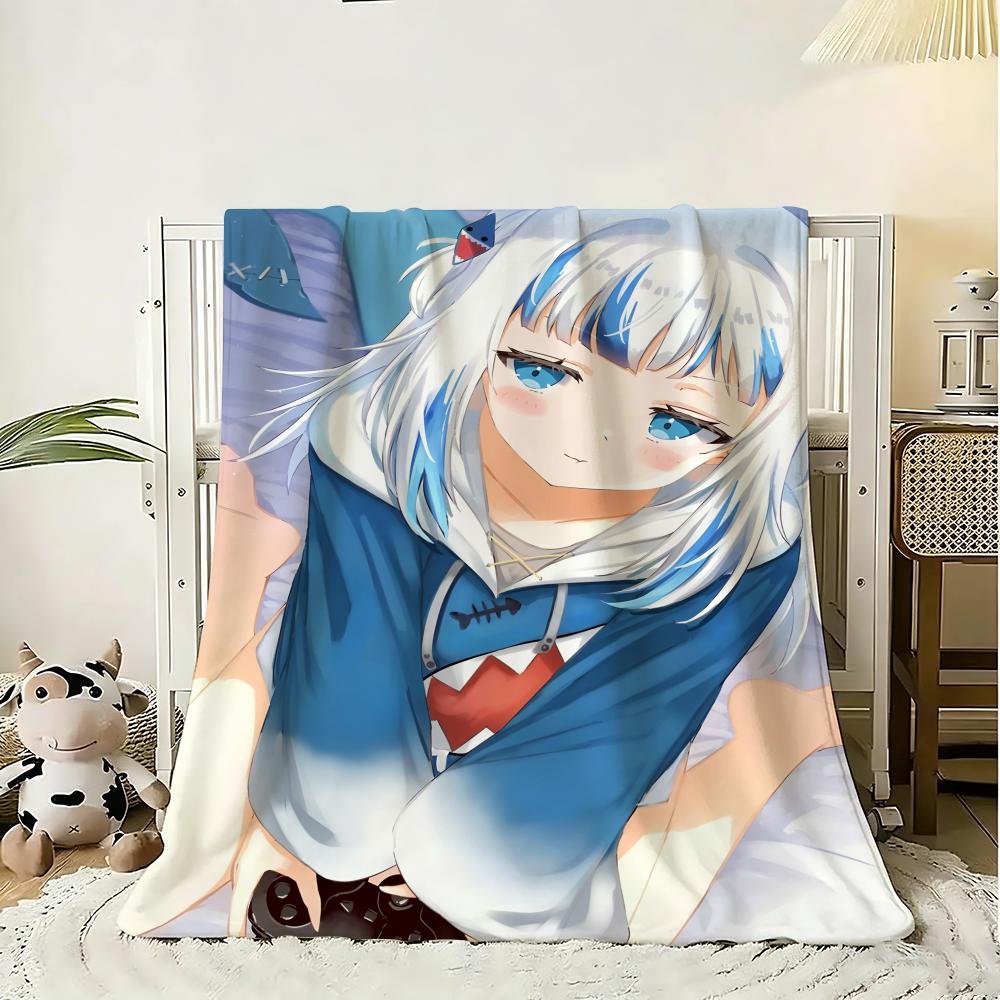 G-Gawr Gura Anime Throw Soft Flannel Throw Blanket, Lightweight Breathable Summer Nap Blanket For Sofa Home Travel Cozy Decor