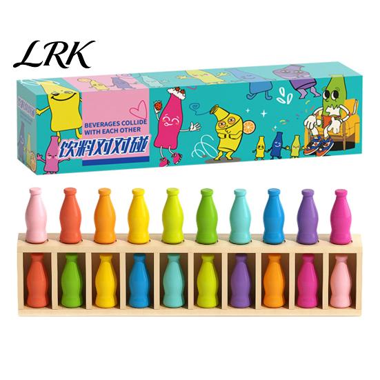 Kids Memory Challenge Toy Bottle Color Matching Board Game, with 14 Colorful Bottles & Wooden Recognition Game Storage Rack, 2-4 Players Family Night