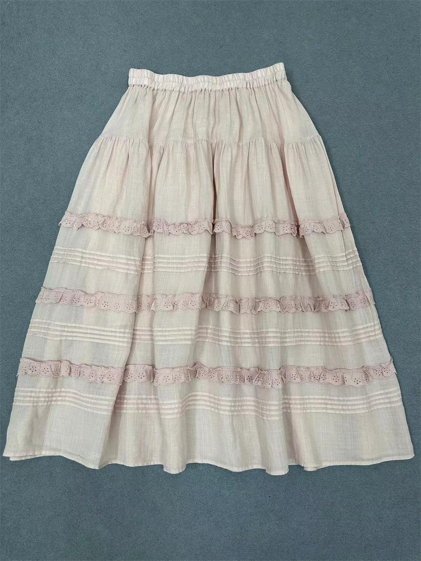 

Johnature Японские лесные прессованные плиссированные юбки свободные кружева большой подол винтажные юбки Mori лето One Size розовый