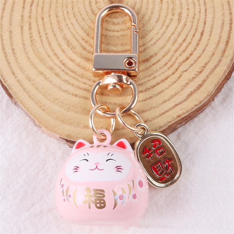 Japanese Cartoon Cute Lucky Cat Keychains Car Bag Decor Bell Pendent Charm