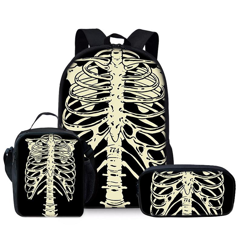 Trendy Popular Novelty Bone Hand Eye Print 3D Print 3pcs/Set Student School Bags Laptop Daypack Backpack Lunch Bag Pencil Case
